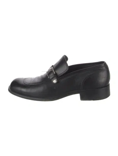 Pre-owned Versace Leather Dress Loafers In Black