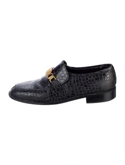 Pre-owned Versace Leather Dress Loafers In Black