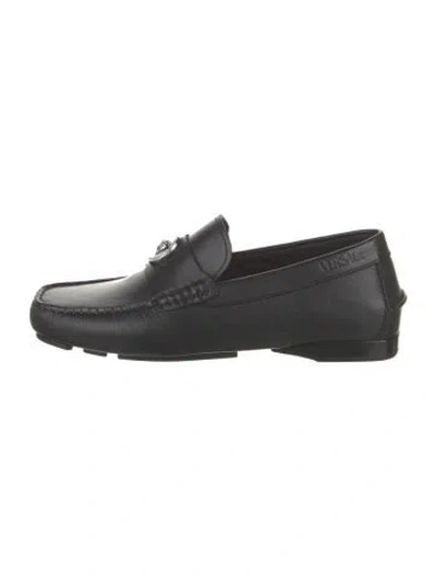 Pre-owned Versace Leather Dress Loafers In Black