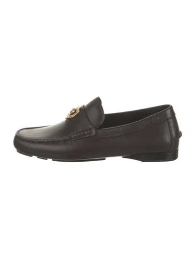 Pre-owned Versace Leather Dress Loafers In Brown