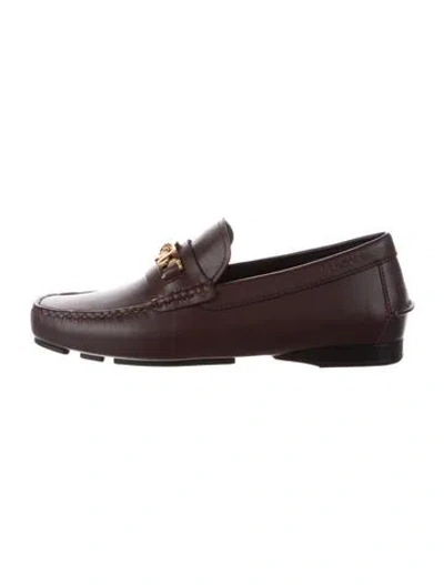 Pre-owned Versace Leather Dress Loafers In Burgundy