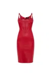 Versace Leather Corset Long Dress In Red
