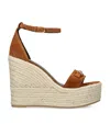 Versace Embellished Suede Espadrille Wedge Sandals In Brown