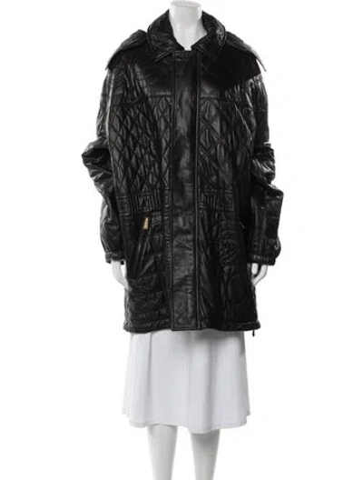 Pre-owned Versace Leather Faux Fur Coat In Black