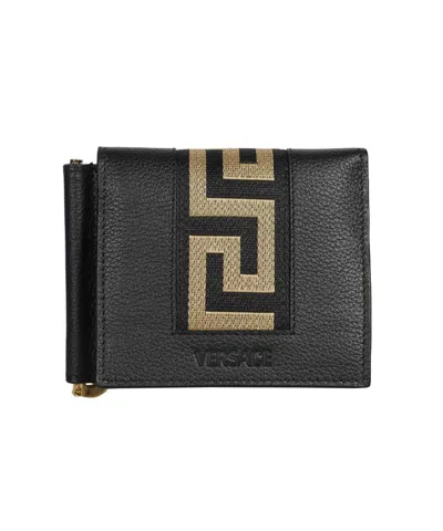 Versace Leather Flap-over Wallet In Black