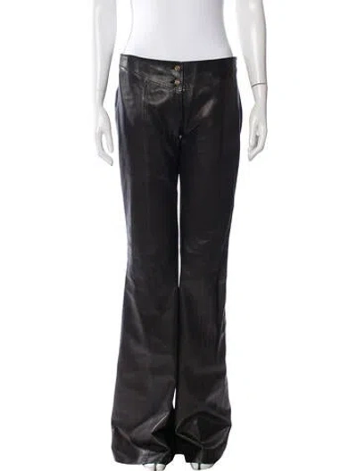 Pre-owned Versace Leather Flared Pants In Black/metallic