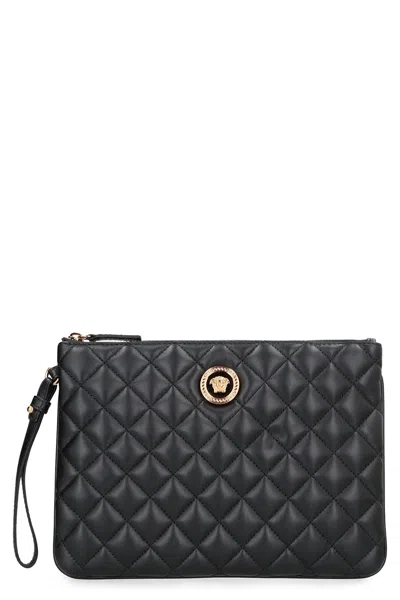 Versace Leather Flat Pouch In Black