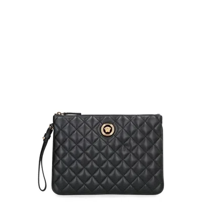 Versace Leather Flat Pouch In Black