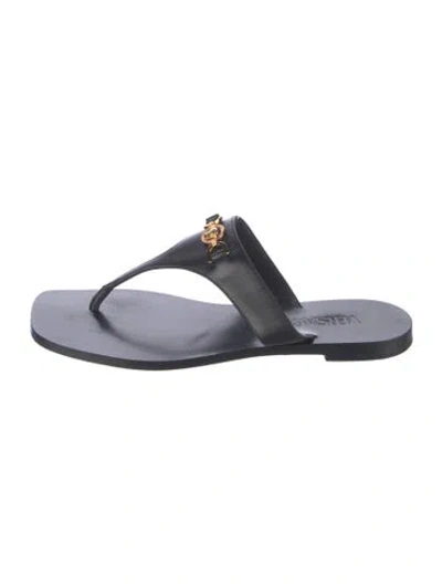 Pre-owned Versace Leather Flip Flops In Black