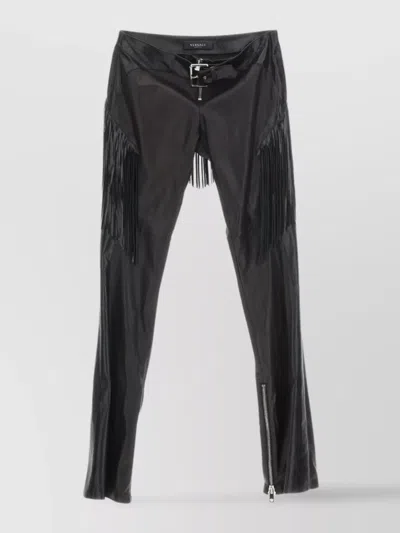 Versace Leather Fringe High-waisted Trousers In Black