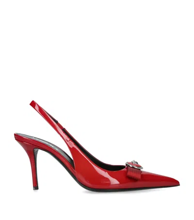 Versace Leather Gianni Ribbon Heeled Slingbacks 85 In Red