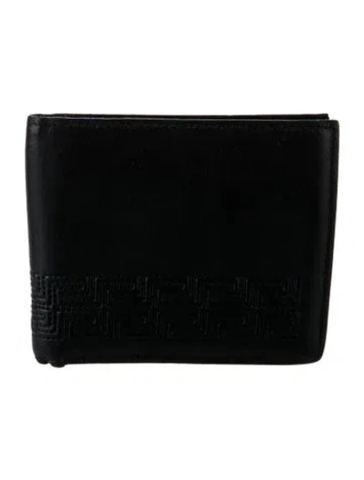 Pre-owned Versace Leather Graphic Print Bifold Wallet In Black