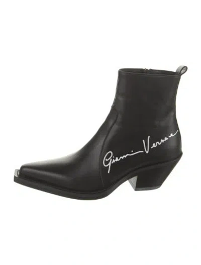 Pre-owned Versace Leather Graphic Print Boots In Black