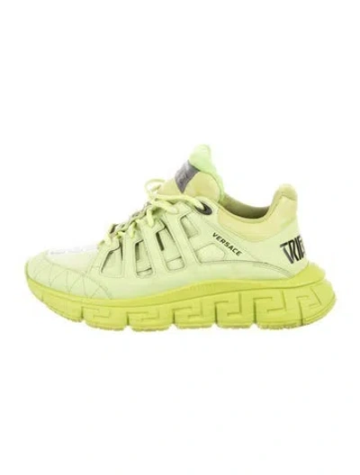 Pre-owned Versace Leather Graphic Print Chunky Sneakers In Green