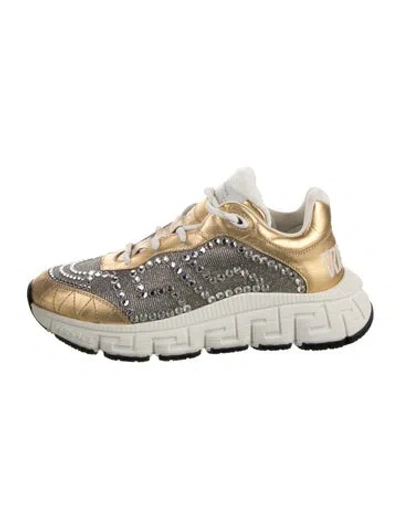 Pre-owned Versace Leather Graphic Print Chunky Sneakers In Multi