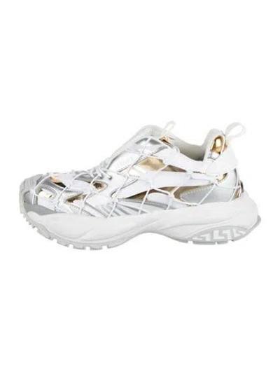 Pre-owned Versace Leather Graphic Print Chunky Sneakers W/ Tags In Silver