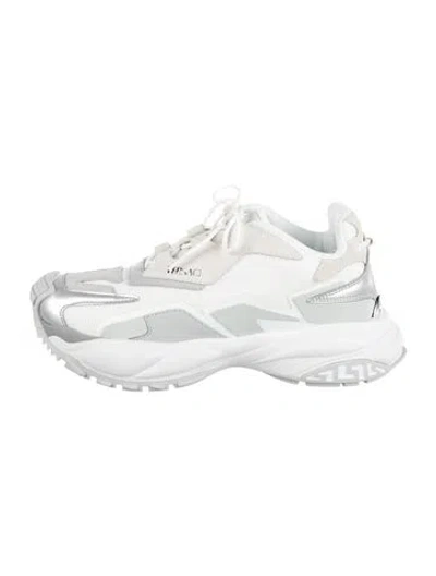 Pre-owned Versace Leather Graphic Print Chunky Sneakers W/ Tags In White