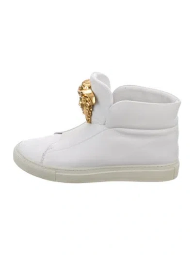 Pre-owned Versace Leather Graphic Print Chunky Sneakers In White