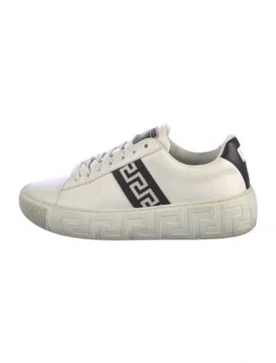 Pre-owned Versace Leather Graphic Print Chunky Sneakers In White