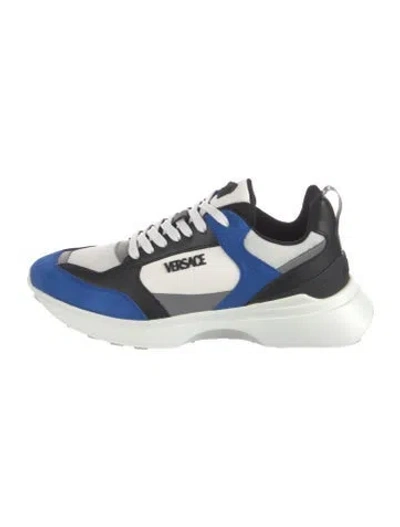 Pre-owned Versace Leather Graphic Print Chunky Sneakers In White