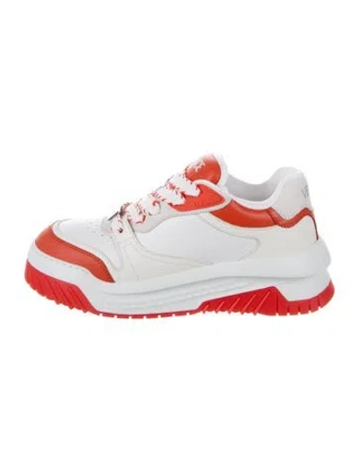 Pre-owned Versace Leather Graphic Print Chunky Sneakers In White