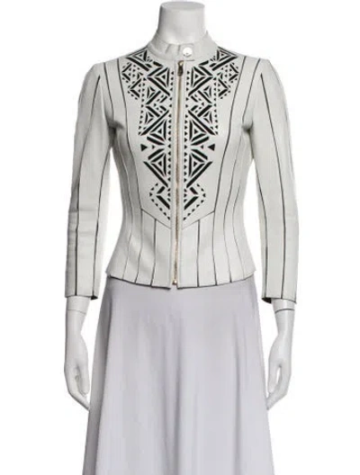 Pre-owned Versace Leather Graphic Print Jacket In Neutrals