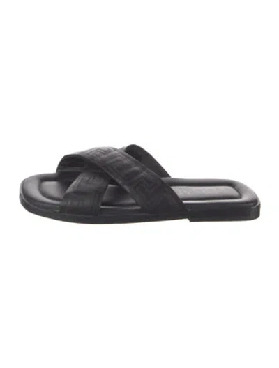 Pre-owned Versace Leather Graphic Print Sandals In Black/blue