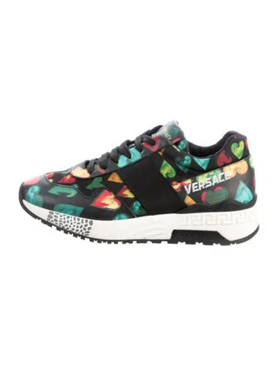Pre-owned Versace Leather Graphic Print Sneakers In Black