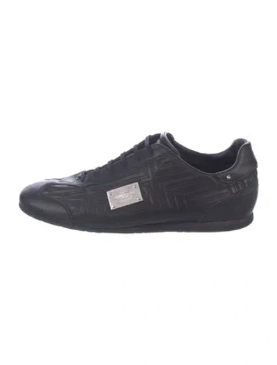 Pre-owned Versace Leather Graphic Print Sneakers In Blue
