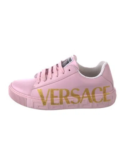 Pre-owned Versace Leather Graphic Print Sneakers In Pink