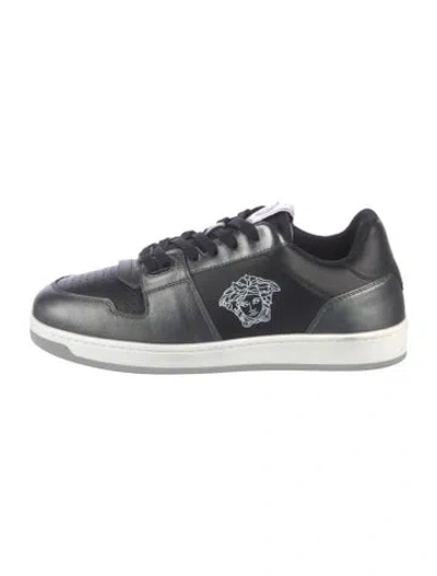 Pre-owned Versace Leather Graphic Print Sneakers W/ Tags In Silver