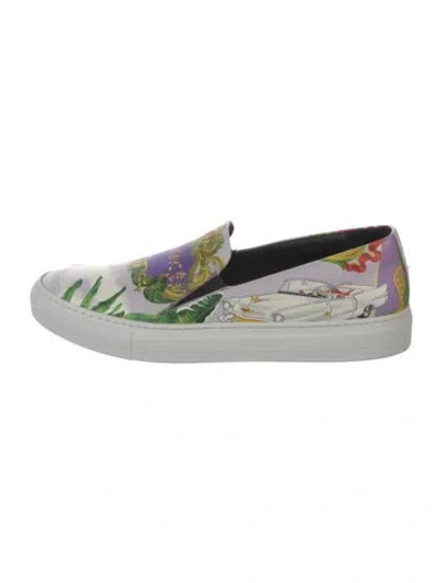Pre-owned Versace Leather Graphic Print Sneakers W/ Tags In White