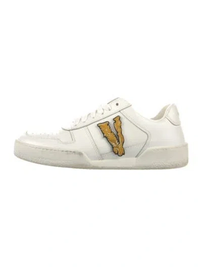 Pre-owned Versace Leather Graphic Print Sneakers In White