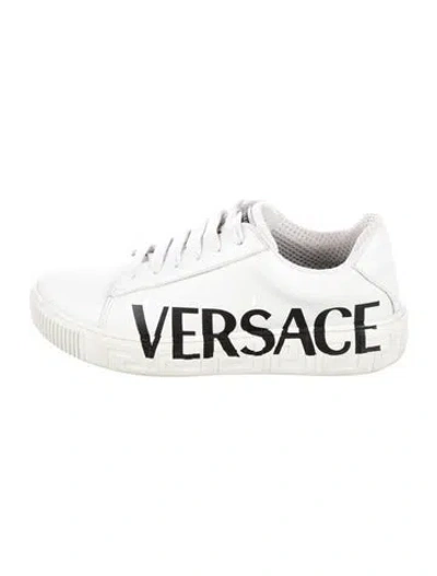 Pre-owned Versace Leather Graphic Print Sneakers In White