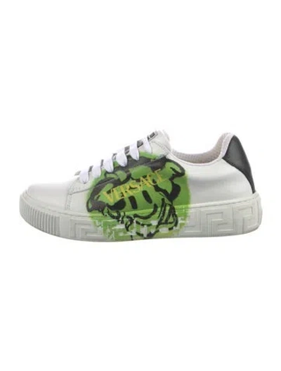 Pre-owned Versace Leather Graphic Print Sneakers In White