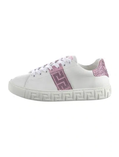 Pre-owned Versace Leather Graphic Print Sneakers In White