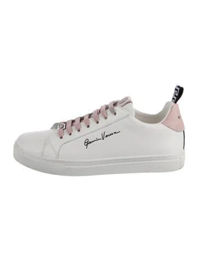 Pre-owned Versace Leather Graphic Print Sneakers In White