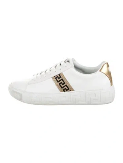 Pre-owned Versace Leather Graphic Print Sneakers In White