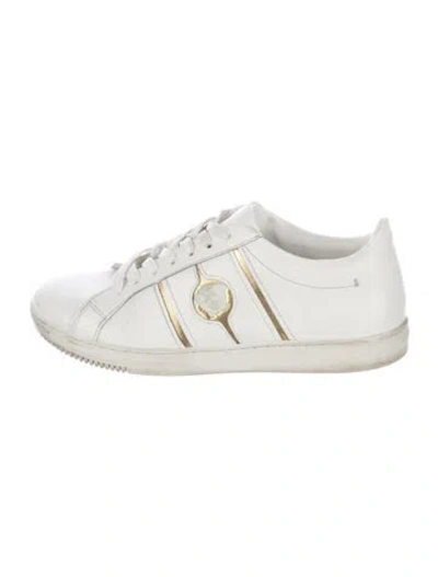 Pre-owned Versace Leather Graphic Print Sneakers In White