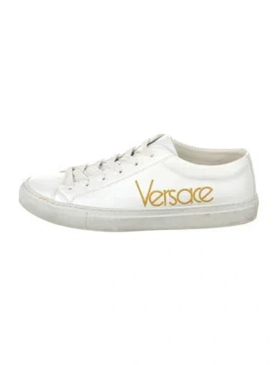 Pre-owned Versace Leather Graphic Print Sneakers In White