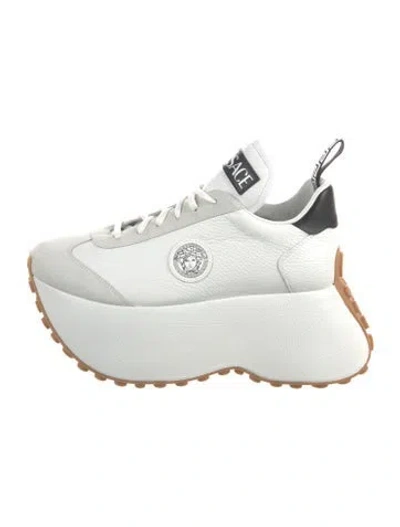 Pre-owned Versace Leather Graphic Print Sneakers In White