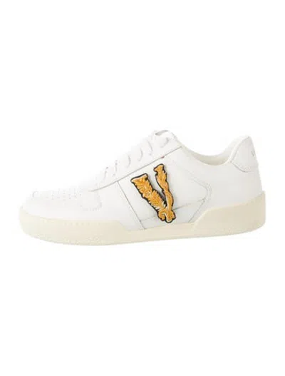 Pre-owned Versace Leather Graphic Print Sneakers In White