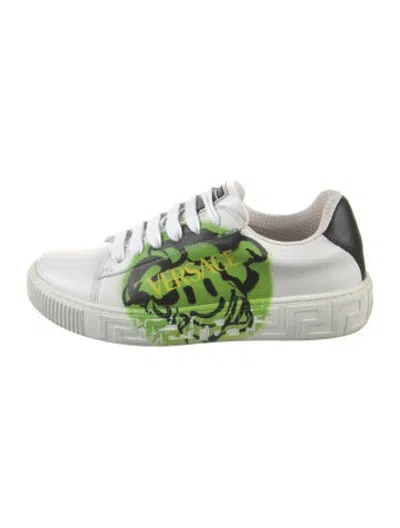 Pre-owned Versace Leather Graphic Print Sneakers In White