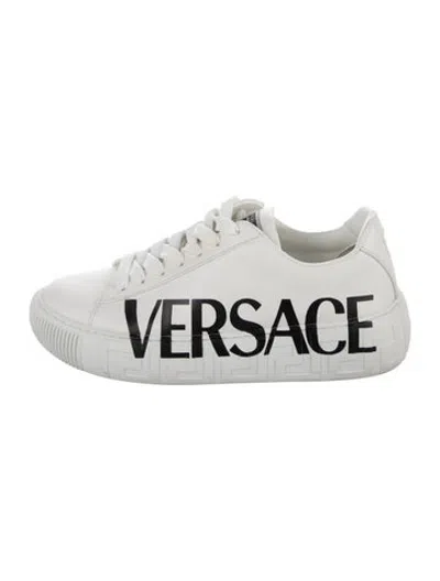 Pre-owned Versace Leather Graphic Print Sneakers In White