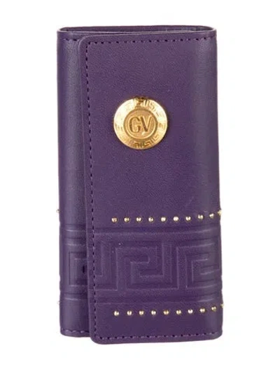 Pre-owned Versace Leather Graphic Print Wallet In Purple