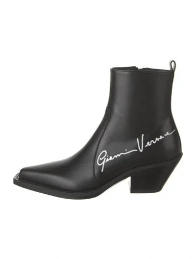 Pre-owned Versace Leather Graphic Print Western Boots In Black