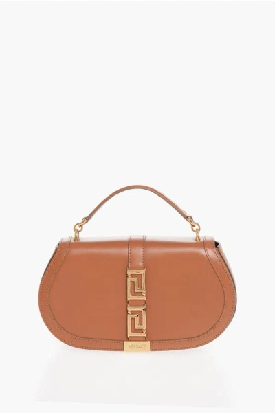 Versace Leather Greca Goddess Shoulder Bag With Golden Metal Detail