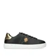 Versace Black Low Top Sneakers With Contrasting Heel With Logo Lettering And Medusa Plaque In Tech Fabric Ma In Black