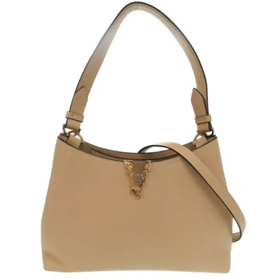 Pre-owned Versace Leather Handbag Shoulder Bag () In Beige