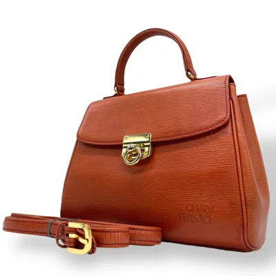 Pre-owned Versace Leather Handbag Shoulder Bag () In Brown